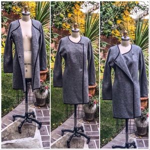 Ann Taylor Gray Wool Jacket with Black Trim Size L
